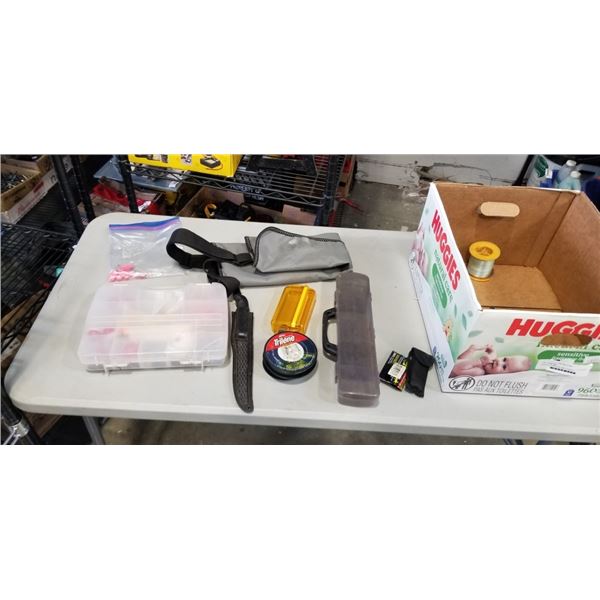 BOX OF FISHING LINE AND SUPPLIES