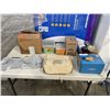 Image 1 : LARGE LOT OF ASSORTED VINTAGE ITEMS - ALARM HORN, NAILS, SHOP FLUIDS, FACEMASKS, ETC