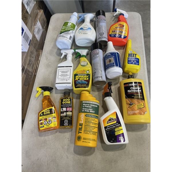 14 BOTTLES OF VARIOUS CLEANING SUPPLIES