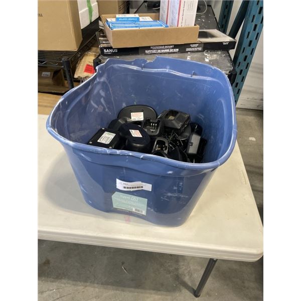 TOTE OF WALKIE TALKIE CHARGER BASES AND POWER CORDS