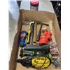 Image 1 : BOX OF SHINGLE HAMMERS, FLAGGING TAPE FLASHLIGHTS AND MORE