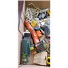 Image 2 : BOX OF TOOLS,, MEASURING TIPS, SHOP SUPPLIES AND MORE
