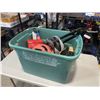 Image 1 : TOTE OF ASSORTED BIKE HELMETS, PRUNERS, MOUSE TRAP ETC