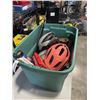 Image 2 : TOTE OF ASSORTED BIKE HELMETS, PRUNERS, MOUSE TRAP ETC