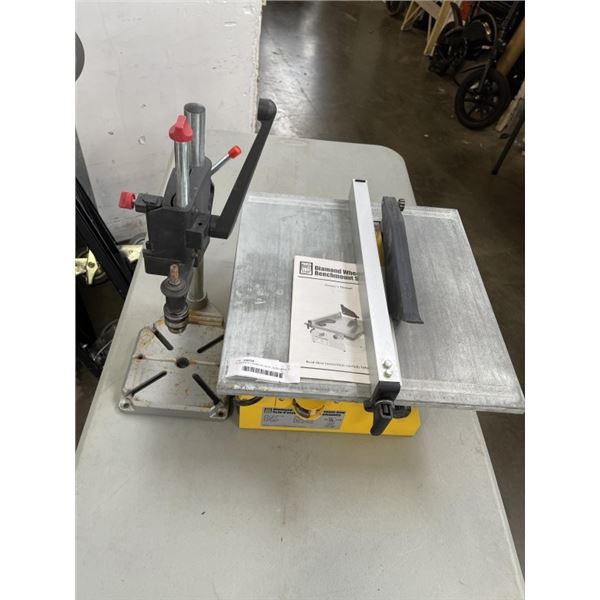 POWERFIST DIAMOND WHEL BENCHMOUTN SAW, AND WOLFCRAFT MANUAL DRILL PRESS