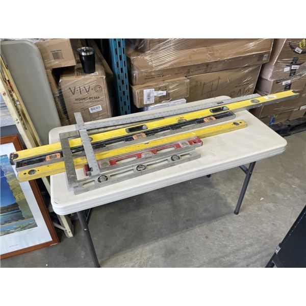 5 ASSORTED SIZE LEVELS FROM 24 INCH TO STANLEY FAT MAX 72 INCH