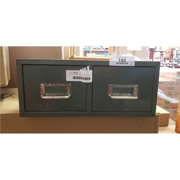METAL TOOL BOX WITH SAFETY GLASSES AND GRINDING WHEELS