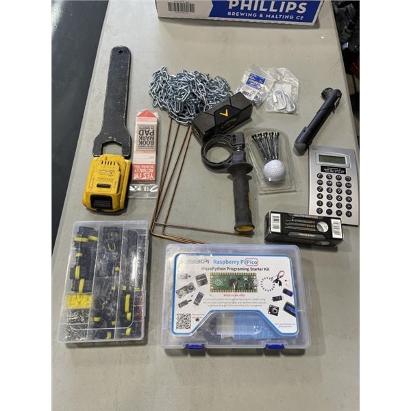 DEALT BATTERY, GOLF BALLS ANBD ASSORTED AUTMOTIVE WIRING CONNECTORS ETC