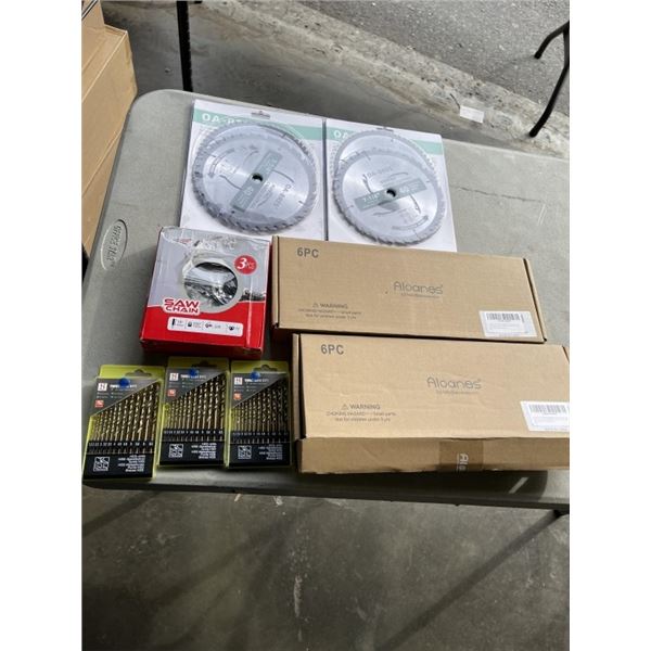 NEW SOCKET SET ORGANIZERS, DRILL BIT SETS, SAW BLADES AND CHAINSAW CHAIN
