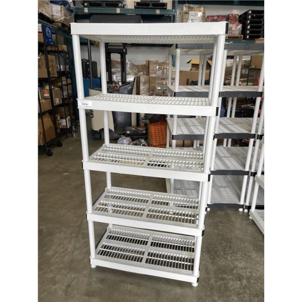 WHITE 4 TIER PLASTIC SHELVING UNIT APPROX 6FT TALL, 36" x 18"