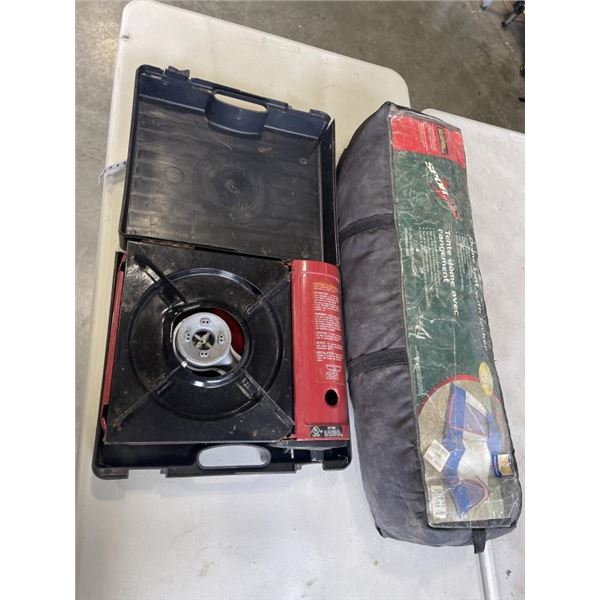 CAMP STOVE AND SMALL TENT