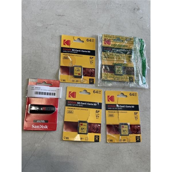 4 64G KODIAK SD CARDS AND SANDISK CRUZER FLASH DRIVE
