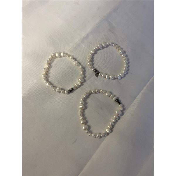 925 STERLING SILVER W/ GENUINE PEARLS TRIPLE BRACELET