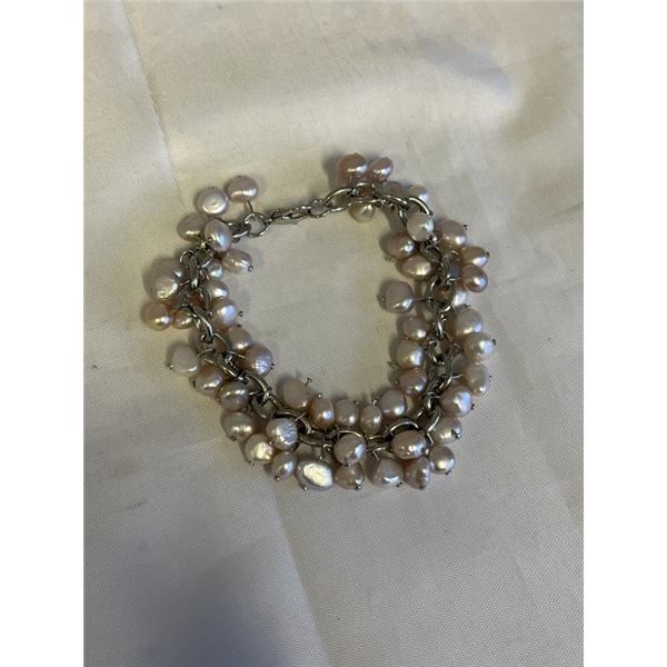 SILVER TONE W/ LOTS OF GENUINE PEARLS BRACELET