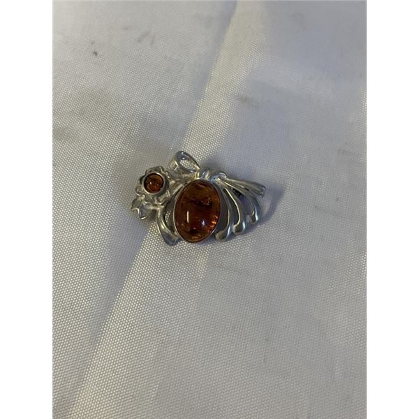 VINTAGE STERLING SILVER AMBER BROOCH TESTED AND MARKED 925