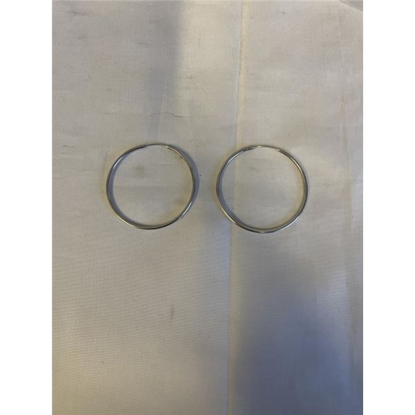 PAIR OF LARGE STERLING SILVER HOOP EARRINGS