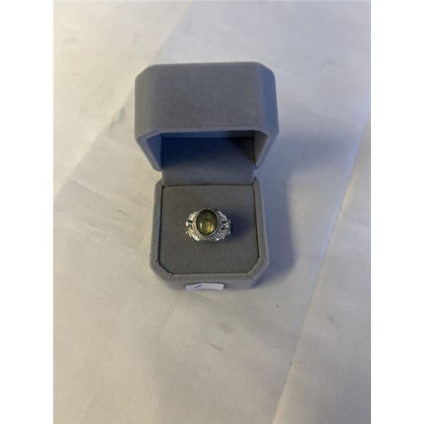VINTAGE HAND CRAFTED STERLING SILVER RING SET W/ LABRADORITE STONE, MARKED 925