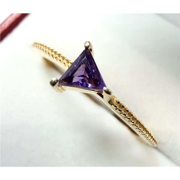 GOLD PLATED STERLING SILVER NATURAL AMETHYST RING, SIZE 8, RETAIL $300.00. AMETHYST IS THE BIRTHSTON