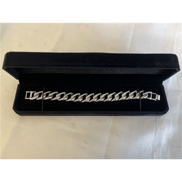 NEW PLATINUM PLATED 14.0MM SIMULATED DIAMOND (CZ) ICEN OUT CUBAN LINK BRACELET 8" LONG