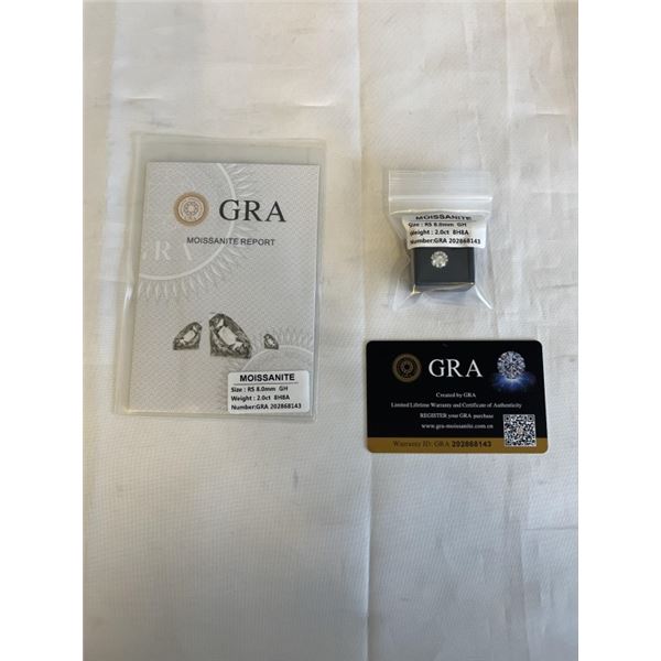 NEW 2.0 CARAT MOISSANITE STONE, ROUND BRILLIANT CUT, GH-VVS1, GRA REPORT, TESTS POSITIVE W/ DIAMOND 