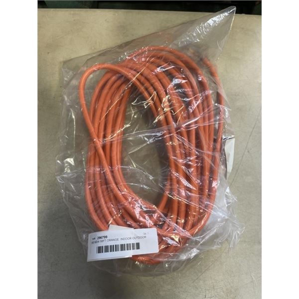 AS NEW 50FT ORANGE  INDOOR OUTDOOR HEAVY DUTY LIGHTED 3 WIRE GROUNDED EXTENSION CORD 16AWG