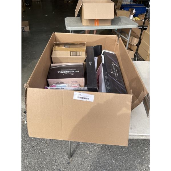 LARGE LOT OF NEW BEAUTY AND TOILETRY ITEMS INLCUDING STRAIGHTENERS, COMBS, AND MORE