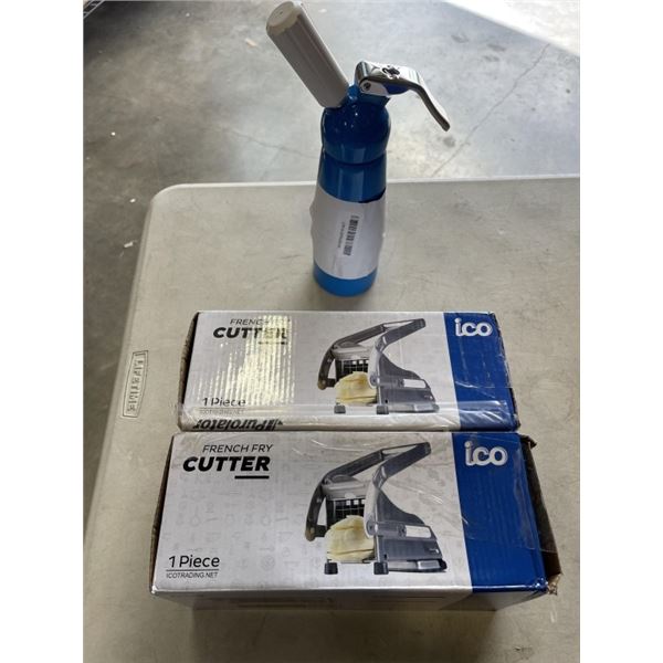 2 FRENCH FRY CUTTER AND WHIPPING CREAM DISPENSER