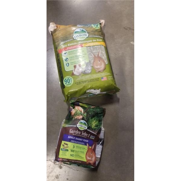 BAG OF OXFORD HAY BLEND AND BAG OF ADULT RABBIT FOOD