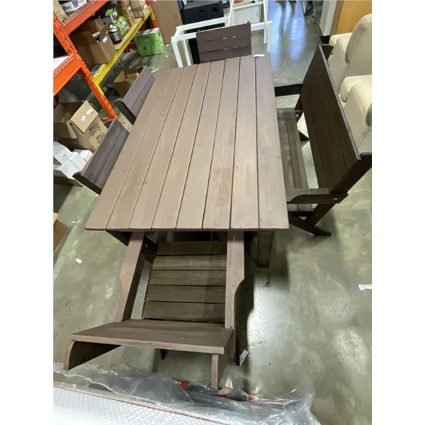 SOLID WOOD PATIO TABLE WITH 4 CHAIRS AND BENCH