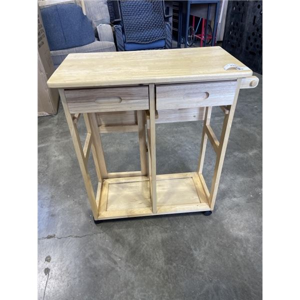 PINE ROLLING DROP SIDE KITCHEN CART