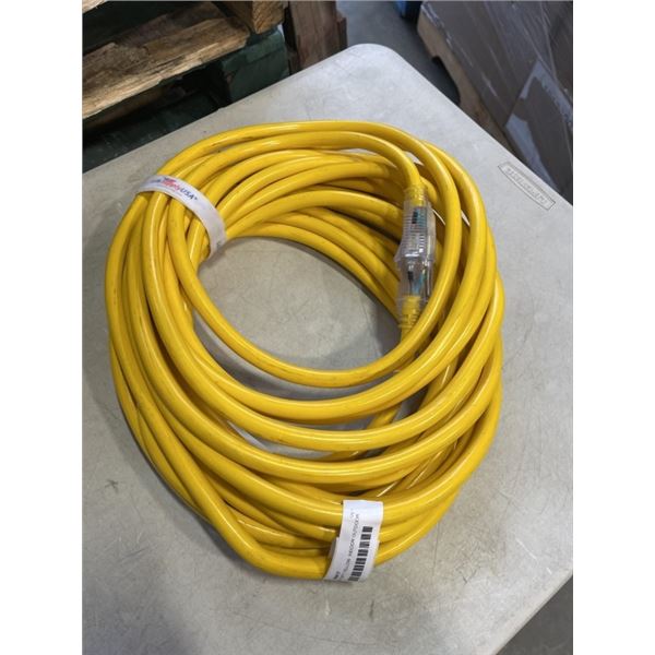 AS NEW 50FT YELLOW  INDOOR OUTDOOR HEAVY DUTY LIGHTED 3 WIRE GROUNDED EXTENSION CORD 10AWG