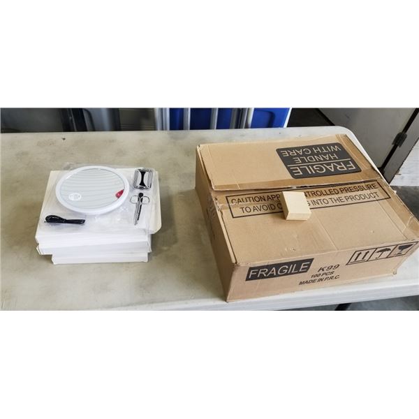 CASE OF 100 NEW ASSORTED SIZE JEWELLERY BOXES AND 4 NEW ROUND MAGNIFYING LIGHT UP MAKE UP MIRRORS