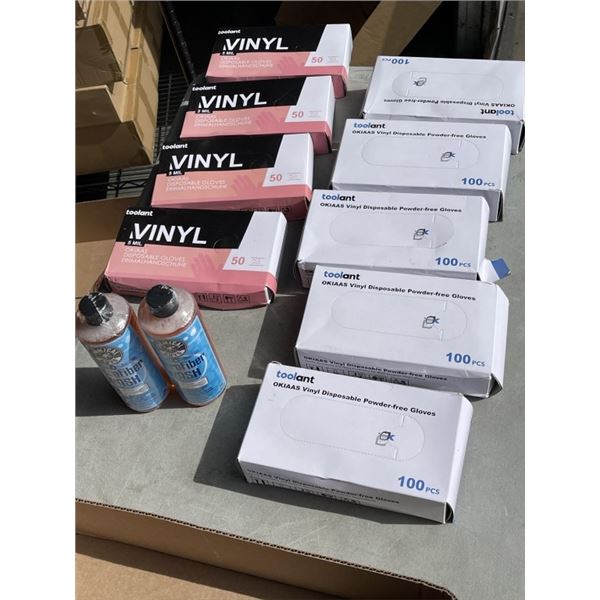 NEW AMAZON OVERSTOCK ITEMS INCLUDING 9 BOXES OF VINYL  DISPOSSIBLE GLOVES