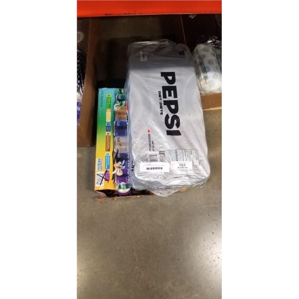 FLAT OF ZEVIA AND PEPSI SODA - SOME MISSING CANS