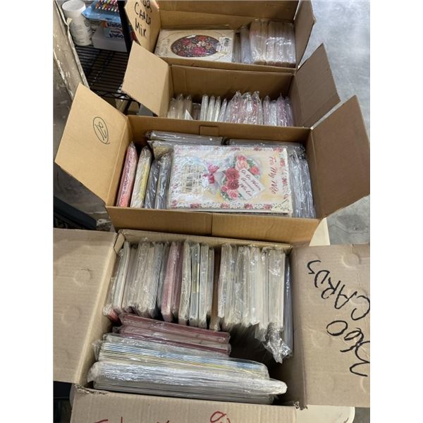 4 BOXES OF ASSORTED VINTAGE GREETING CARDS, PACKS OF 12 APPROX 800 TOTAL