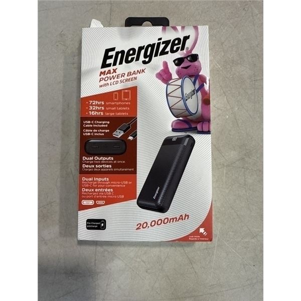 ENERGIZER MAX POWER BANK WITH LCD SCREEN, DUAL CHARGE OUTPUTS, 20,000MAH