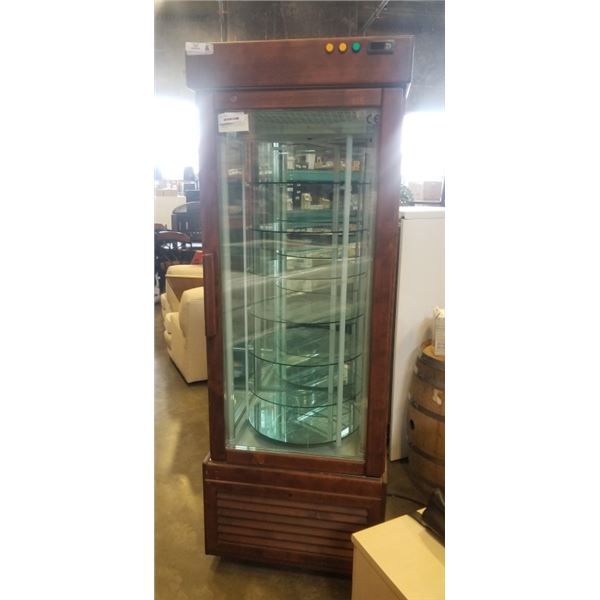 TEKNA LINE REVOLVING GLASS REFIRGERATED DISPLAY COOLER, 7 REVOLVING GLASS SHELVES, 4 SIDED GLASS PAN