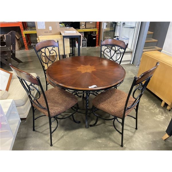 METAL BASE WOOD TOP ROUND DINING TABLE W/ 4 CHAIRS