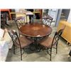 Image 1 : METAL BASE WOOD TOP ROUND DINING TABLE W/ 4 CHAIRS