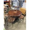 Image 2 : METAL BASE WOOD TOP ROUND DINING TABLE W/ 4 CHAIRS