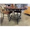 Image 5 : METAL BASE WOOD TOP ROUND DINING TABLE W/ 4 CHAIRS