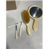 Image 4 : TRAY OF HOUSEHOLD ITEMS INCLUDING CURLING IRON AND VANITY SETS