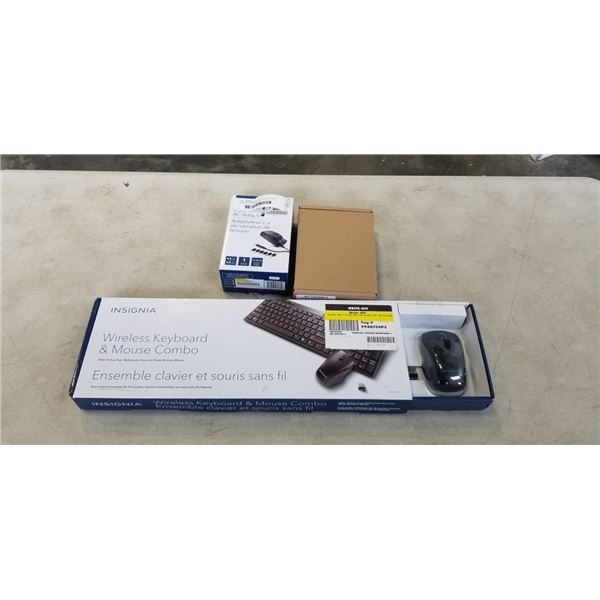 INSIGNIA KEYBOARD AND  MOUSE COMBO, LAPTOP CHARGER, AND AC ADAPTER
