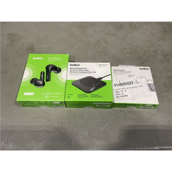 BELKIN SOUNDFORM FLO NOISE CANCELLING EARBUDS , BELKIN BOOSTCHARGE PRO UNIVERSAL EASY ALIGN WIRELESS