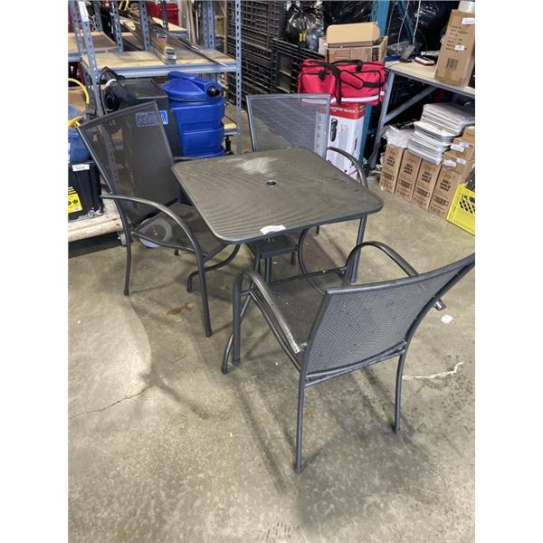 METAL PATIO TABLE WITH 3 STACKING CHAIRS