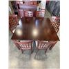 Image 1 : MAHAOGANY FINISH 7PC DINING SET WITH 2 ARMCHAIRS, BUILT IN EXTENSION LEAF