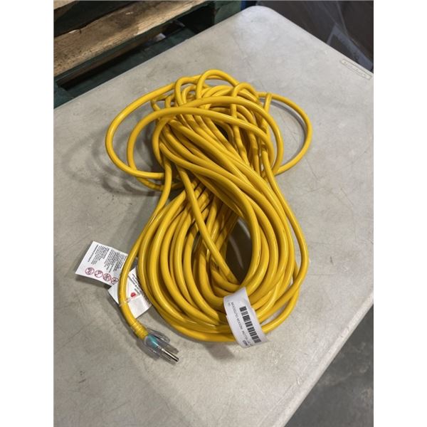 AS NEW 75FT YELLOW  INDOOR OUTDOOR HEAVY DUTY LIGHTED 3 WIRE GROUNDED EXTENSION CORD 14AWG
