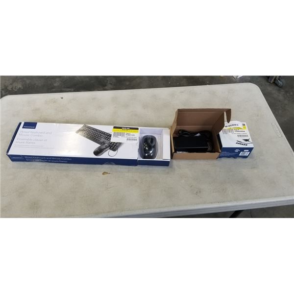 INSIGNIA KEYBOARD AND  MOUSE COMBO, LAPTOP CHARGER, AND AC ADAPTER