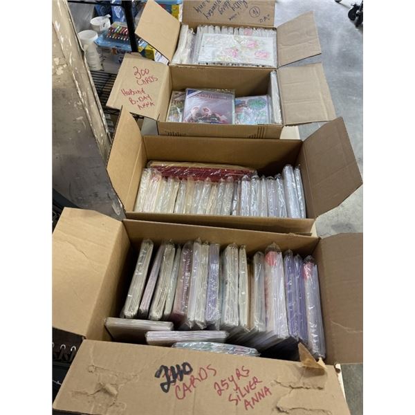 4 BOXES OF ASSORTED VINTAGE GREETING CARDS, PACKS OF 12 APPROX 800 TOTAL