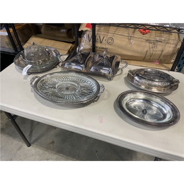 ASSORTED ANTIQUE SILVER PLATE SERVING ITEMS